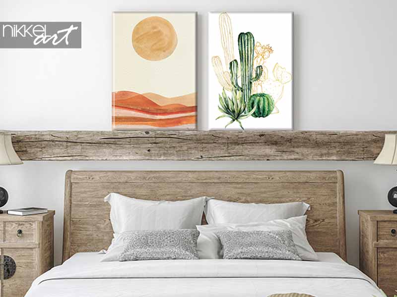 Canvas prints Orange sun circle, beige sky, terracotta desert landscape. Abstract modern poster. Watercolor simple drawing