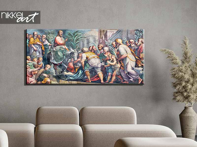 Canvas prints PARMA, ITALY - APRIL 16, 2018: The fresco of Entry of Jesus in Jerusalem (Palm Sundy) in Duomo by Lattanzio Gambara (1567 - 1573)