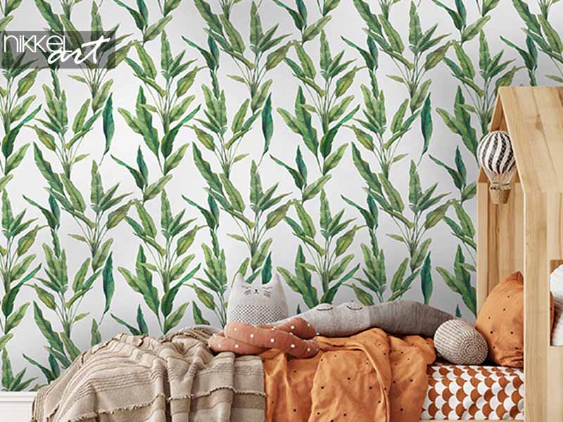 Wallpaper murals Watercolor tropical leaves seamless pattern. Hand painted exotic banana green branches on white background