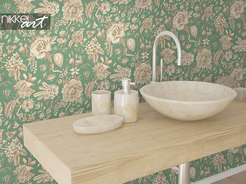 Spring flowers, green and brown on wallpaper murals