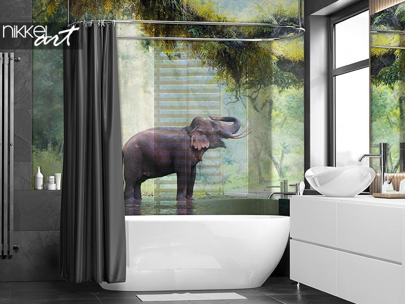 Wild elephant in the beautiful forest on acrylic badhroom splashbacks