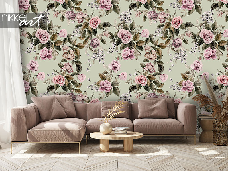 Wallpaper murals Seamless floral pattern with of roses on light background
