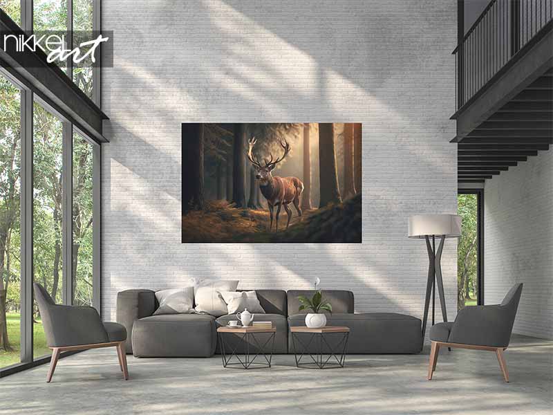 Acrylic prints Noble horned deer in the forest at dawn
