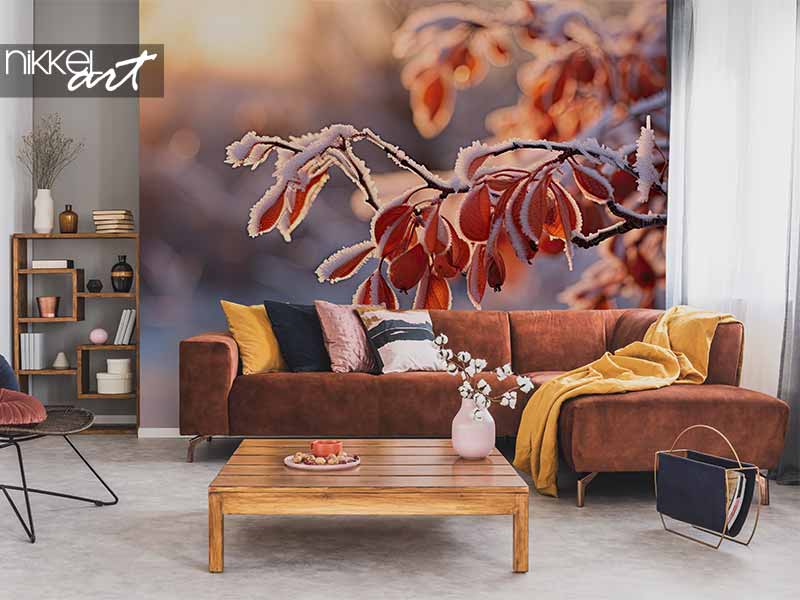 Wall murals with red leaves from a tree