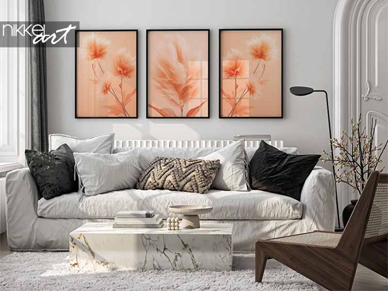 Framed poster with petals in gentle Peach Fuzz tones